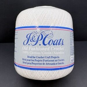 JP Coats Old Fashioned Crochet Cotton White Thread 400 yds Size 10 #365‎